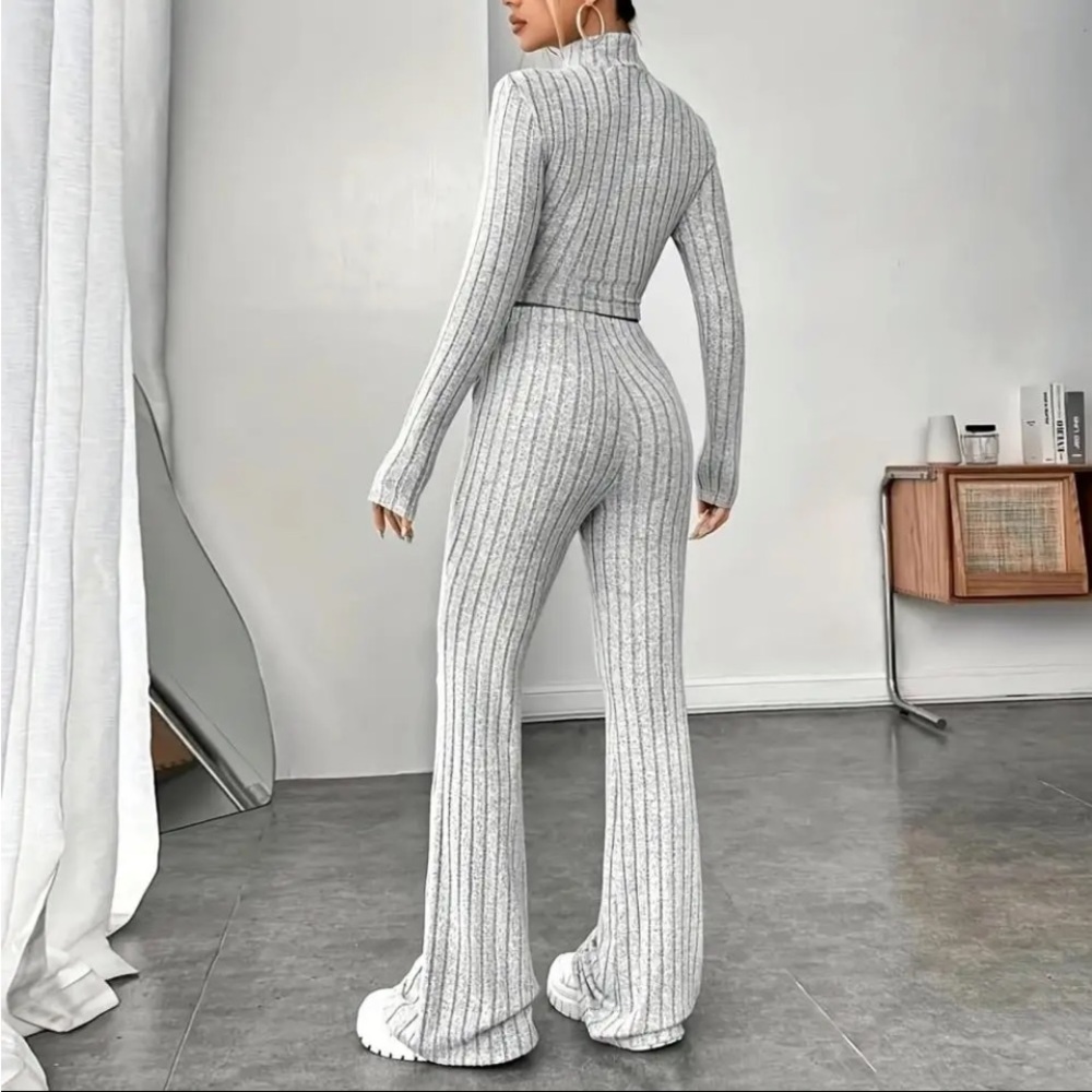 Slay In Gray Solid Knitted Long Sleeve Sweater An… - image 8